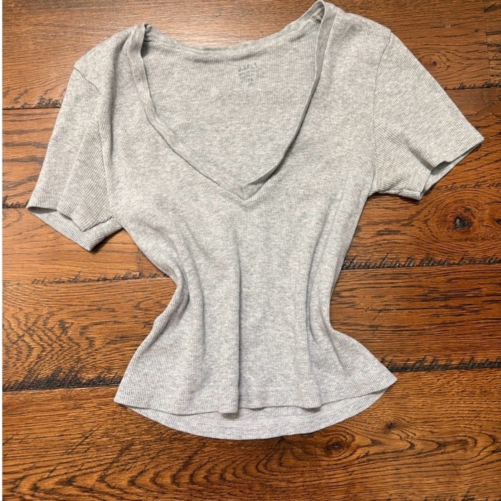 Gray V-Neck Women's Top